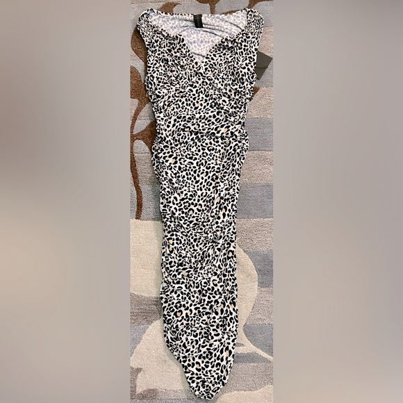NWT Norma Kamali Tara Ruched Body Dress in Baby Leopard Jersey Print ZB1 - Picture 3 of 8
